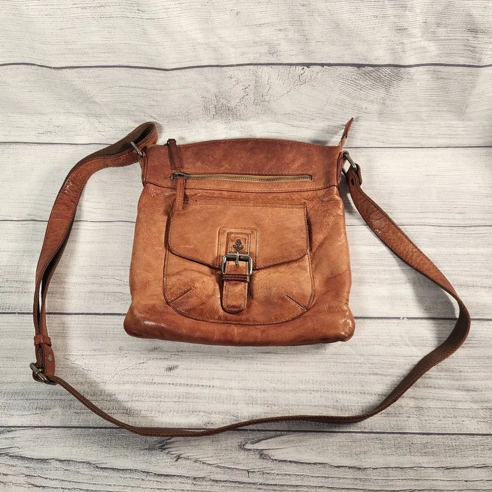Harbour 2nd Cognac Brown Leather Crossbody Messenger Bag Anchor Logo Adjustable